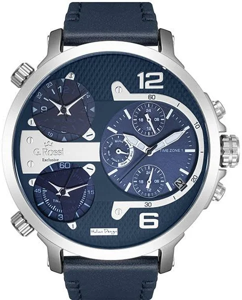 G. ROSSI Zegarek MĘSKI MULTIDATA granatowy SKÓRZANY pasek