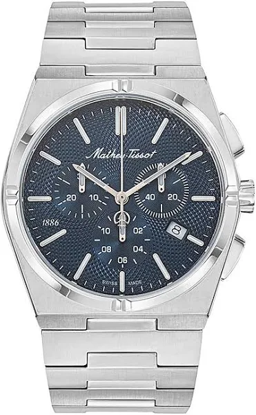 Mathey-Tissot Zeus Chrono Stal nierdzewna Niebieska tarcza Kwarcowy Zegarek męski H118CHABU