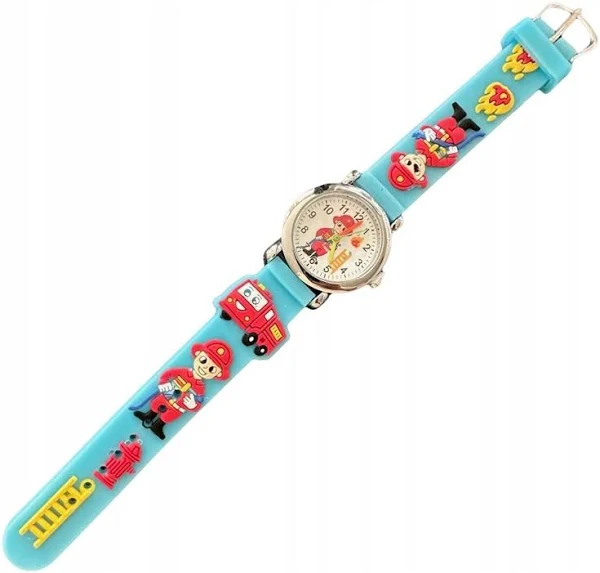 Zegarek dla DZIECI na gumce WYGODNY od3lat DO NAUKI NIEBIESKI Straż Pożarna