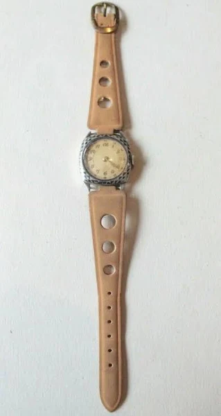 Antyczny Srebrny zegarek damski Ręcznie Nakręcany 800 Srebrny skórzany