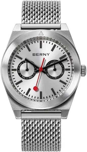 BERNY Railroad męski zegarek ze stali nierdzewnej Panda oczy Dial prosty zegarek na co dzień moda