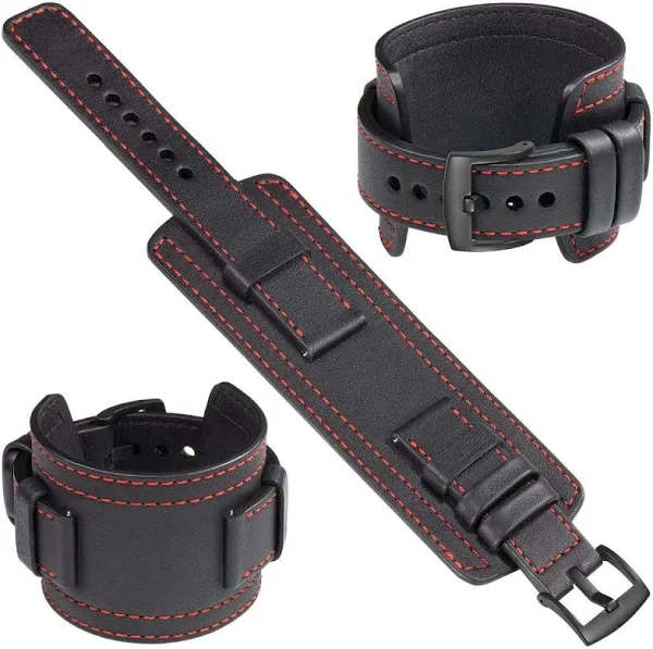 Pasek skórzany 22mm do zegarka Szeroki z podkładką Movear Czarny