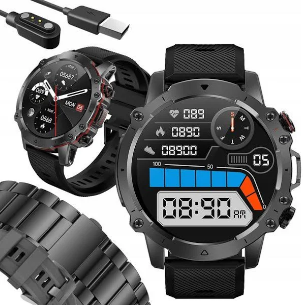 Smartwatch Zegarek Męski Z Spo2 Pomiar Ciśnienia Puls Rozmowy Menu Polskie