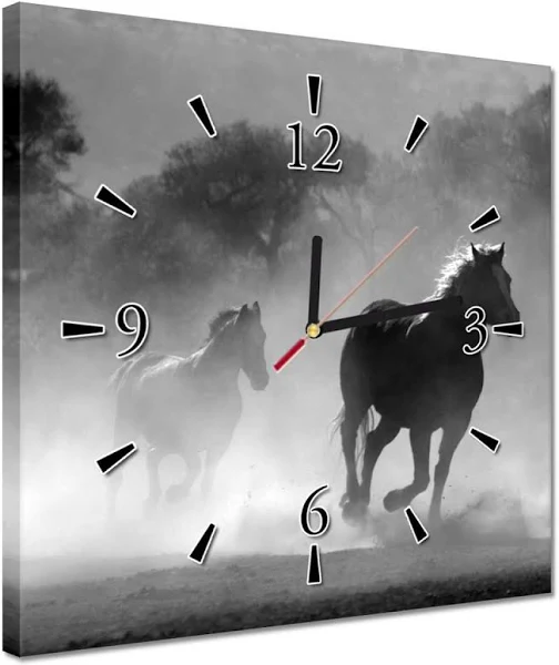 Zegar szklany 30x30 Pędzące konie