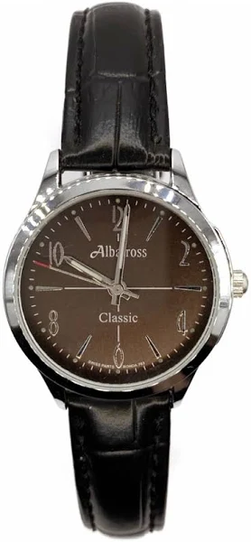 SAXO Srebrny damski zegarek z czarnym paskiem Albatross ABA212-1