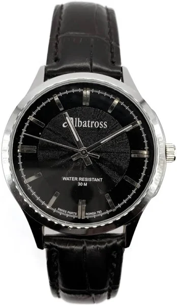 SAXO Srebrny męski zegarek z czarnym paskiem Albatross ABC213-4
