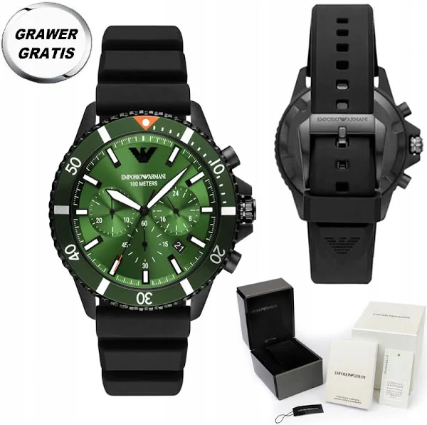 Męski Lususowy Zegarek Emporio Armani Diver Czarny