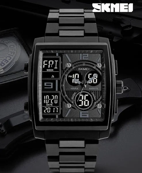 Męski wodoodporny prostokątny zegarek elektroniczny