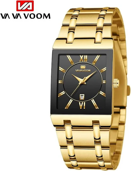 VA VA VOOM męski biznesowy zegarek prosta konstrukcja luksusowa moda prostokątne czarne złoto kalendarz ze stali nierdzewnej wodoodporne męskie