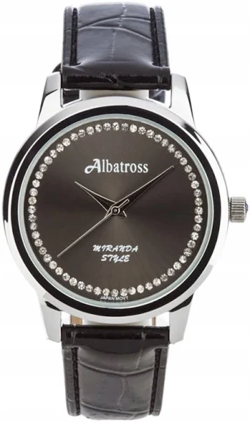 SAXO Srebrny damski zegarek z czarnym paskiem Albatross ABAB32-1