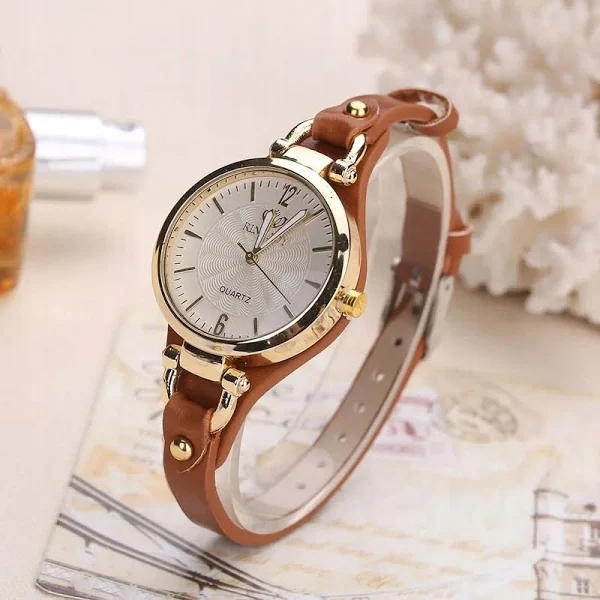Dropship Women Casual Watches Round Dial Rivet Pu Leather Strap Wristwatch