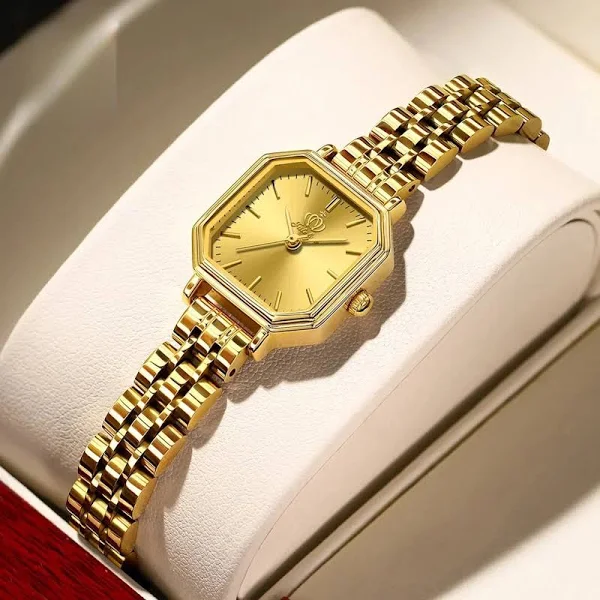 OLEVS kwadratowa tarcza zegarek kwarcowy dla kobiet ze stali nierdzewnej moda złoty zegarek sukienka