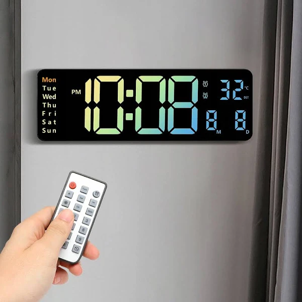 Zegar Ścienny Elektroniczny Cyfrowy Duży Led Data Temperatura Pilot