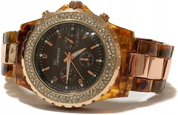 Zegarek damski Geneva czarny bursztyn vcf36