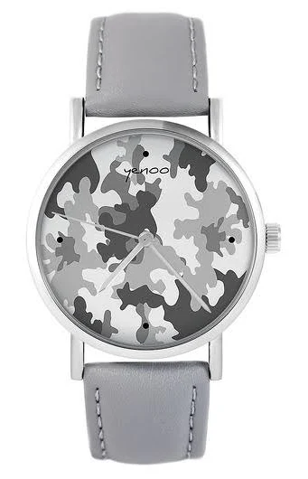 Zegarek - Moro granatowe - szary, skórzany