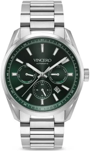 Srebrny męski zegarek Vincero ze stalowym paskiem The Reserve Automatic Dark Olive/Silver 41MM