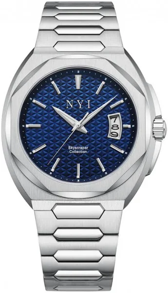 Męski srebrny zegarek NYI Watches ze stalowym paskiem