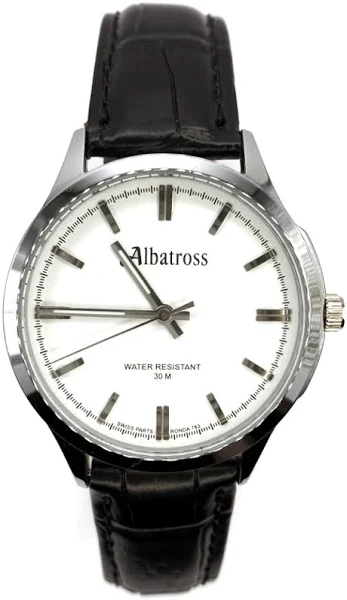 SAXO Srebrny męski zegarek z czarnym paskiem Albatross ABC213-6