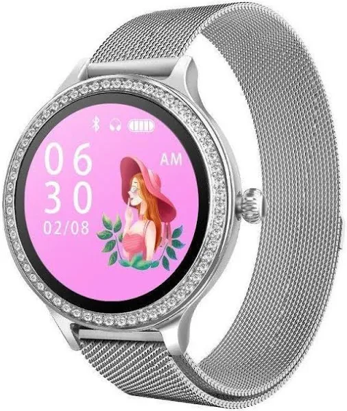Smartwatch Damski Roneberg Rm6 Silver Mesh