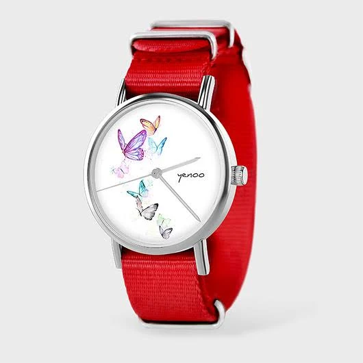 Zegarek - Motyl - czerwony, nylonowy