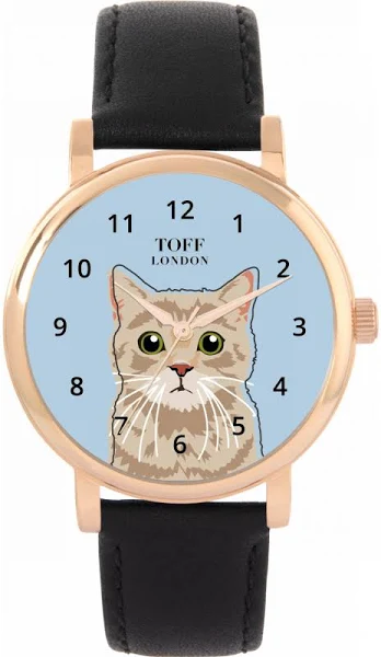 TLWS-23977 Toff London Beige Tabby Cat Head Watch