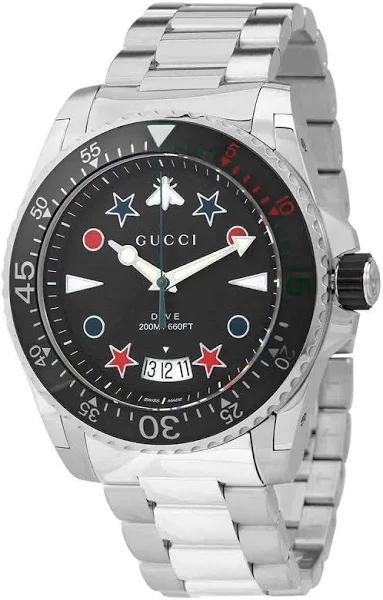 Gucci Dive Stainless Steel Black Dial Quartz Diver's Watch YA136221 200M męski zegarek