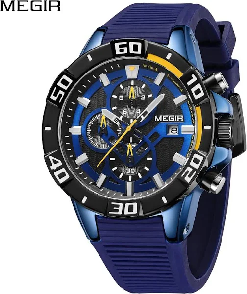 Nowy zegarek sportowy MEGIR Chronograph mężczyźni duża tarcza wodoodporny wojskowy zegarek kwarcowy mężczyzna z silikonowym paskiem Drop Shipping czar