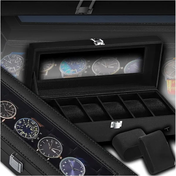 Etui Na Zegarki 6 Biżuterię Organizer Pokrowiec Szklana Pokrywa