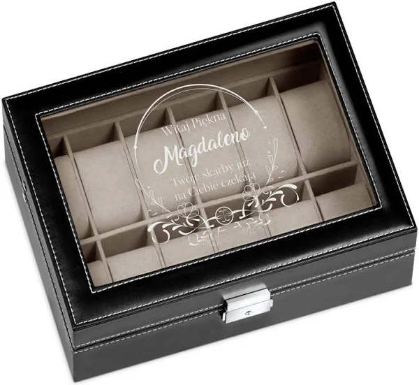 Szkatułka czarna kuferek na zegarki z grawerem dla niej na Dzień Kobiet