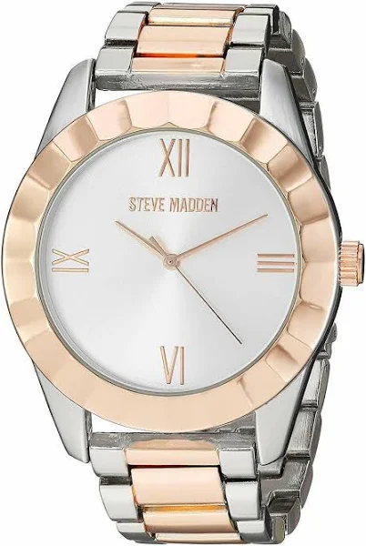 Nowy Steve Madden Różowe Złoto + Srebro 2-tonowy Zegarek Na Rękę