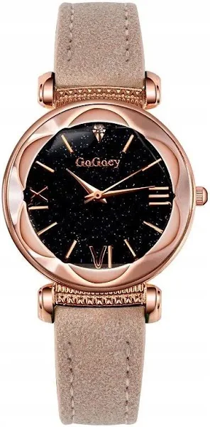 Zegarek DAMSKI Ekoskóra WYGODNY Kosmiczny Kwarcowy ELEGANCKI Zamsz BEŻOWY