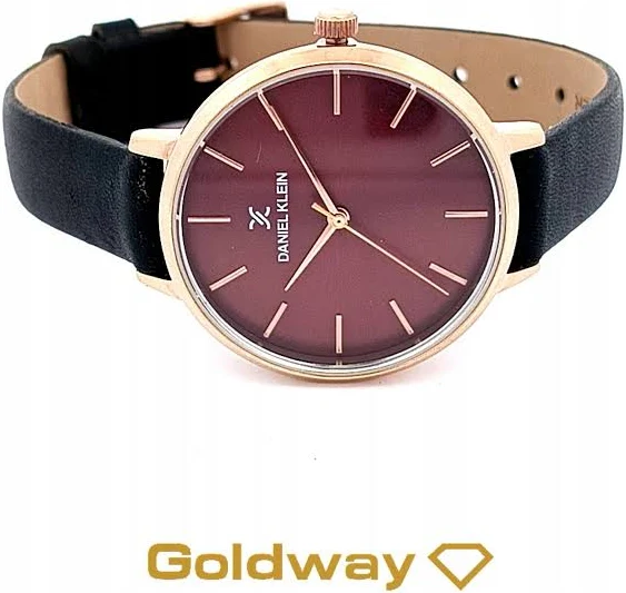 Daniel Klein zegarek damski na czarnym pasku bordowa tarcza DK12041-17
