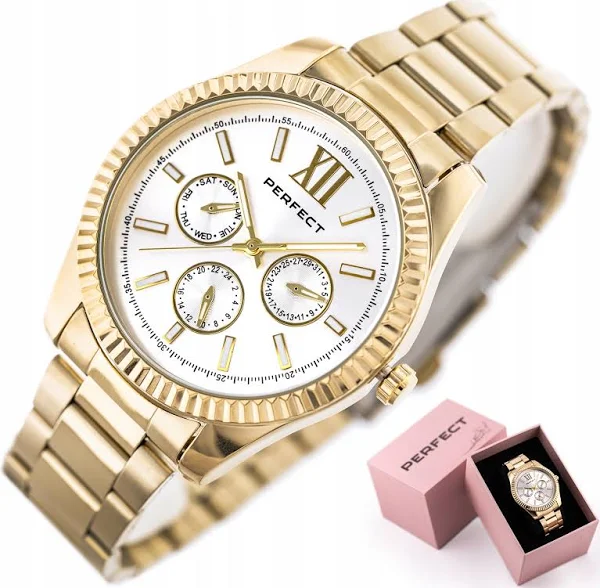 Zegarek Damski Perfect Corsa +box +grawer klasyczny złoty stalowy