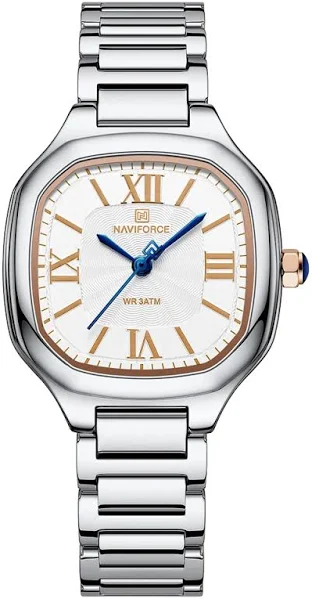 Luksusowy zegarek damski NAVIFORCE kwadratowa tarcza wodoodporny kwarcowy zegarek ze stali stalowy