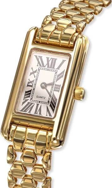 Elegancki damski zegarek złoty z prostokątną kopertą