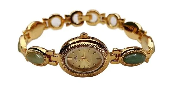 Jadeitowy owalny zegarek z małą tarczą