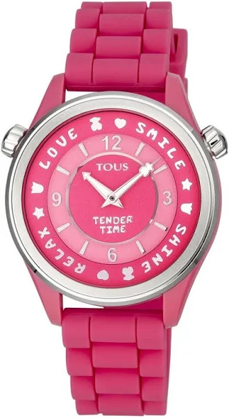 Stalowy Zegarek Tous Tender Time Z Różowym Silikonowym Paskiem I Żółtą Tarczą - Tous