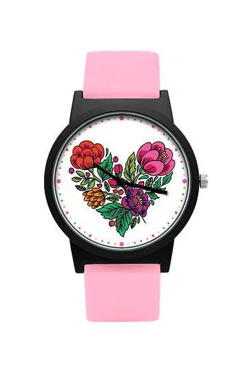 Zegarek z silikonowym paskiem KWIATOWE SERCE