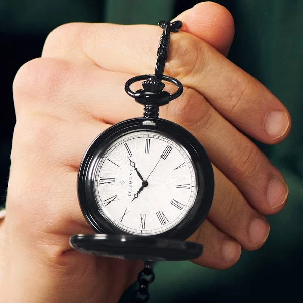 Seizmont Altair Czarny zegarek kieszonkowy half hunter