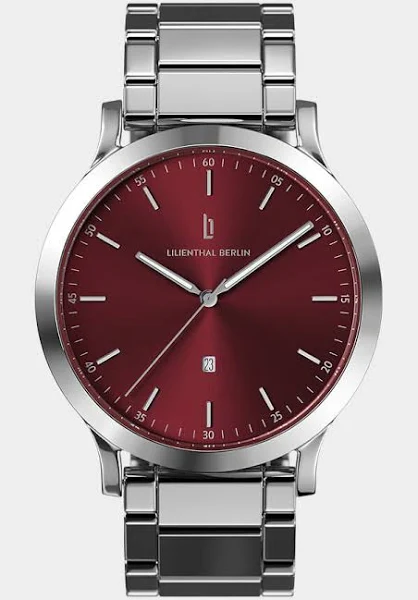 Zegarek Męski Srebro Bordeaux Koperta ze stali chirurgicznej Szkło mineralne hartowane szafirowo