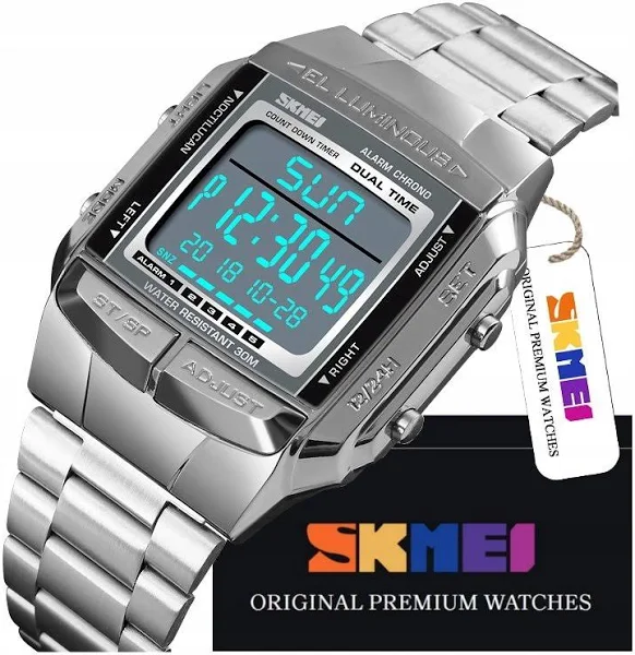 Elektroniczny Zegarek Męski Skmei 5 Alarmów Na Bransolecie