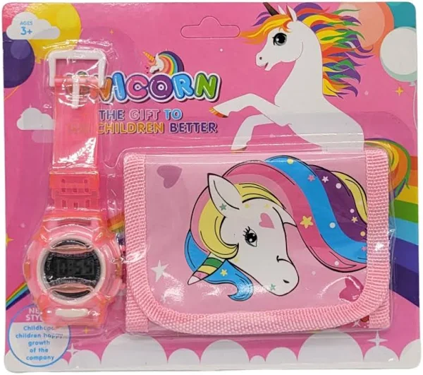 Portmonetka jednorożec zestaw zegarek elektroniczny portfel różowy