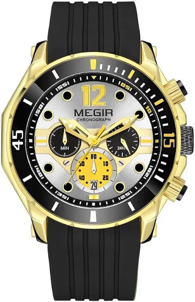 MEGIR chronografy dla mężczyzn moda wojskowy sportowy zegarek na pasku silikonowym z automatyczną