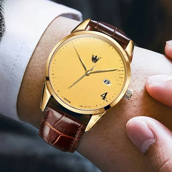 OLEVS Klasyczny zegarek kwarcowy dla mężczyzn Brązowy skórzany pasek zegarek z datą cyfrowy tarcza