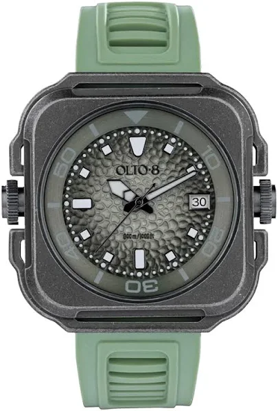 Czarny zegarek męski OLTO-8 z gumowym paskiem Coral Steward Diving Black / Green 45MM