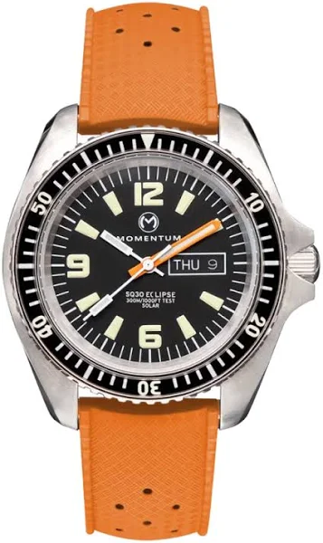 Czarny zegarek męski Momentum Watches z gumowym paskiem SQ30 Eclipse Solar Black-Ion