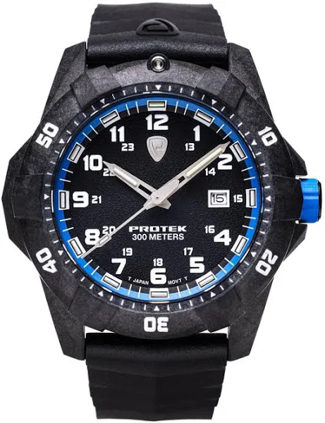 Czarny zegarek męski ProTek Watches z gumowym paskiem Dive Series 1003 42MM