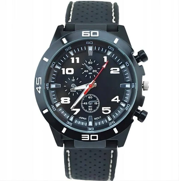 Zegarek MĘSKI Sportowy KWARCOWY Czarny na SILIKONOWEJ Bransolecie Wygodny