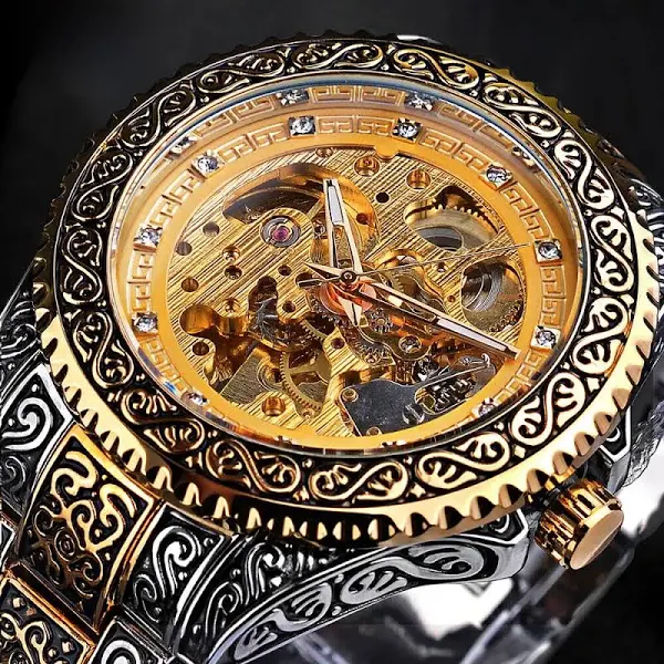 FORSINING męski luksusowy rzeźbiony diamentami szkielet automatyczny mechaniczny zegarek na rękę z