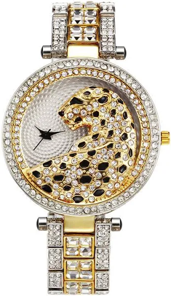 Miss Fox Leopard Wysadzany diamentami stalowy pasek Spersonalizowany modny damski zegarek Wysokiej klasy wodoodporny zegarek kwarcowy